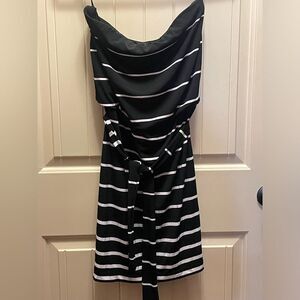 White House Black Market Black and White Striped Midi Dress